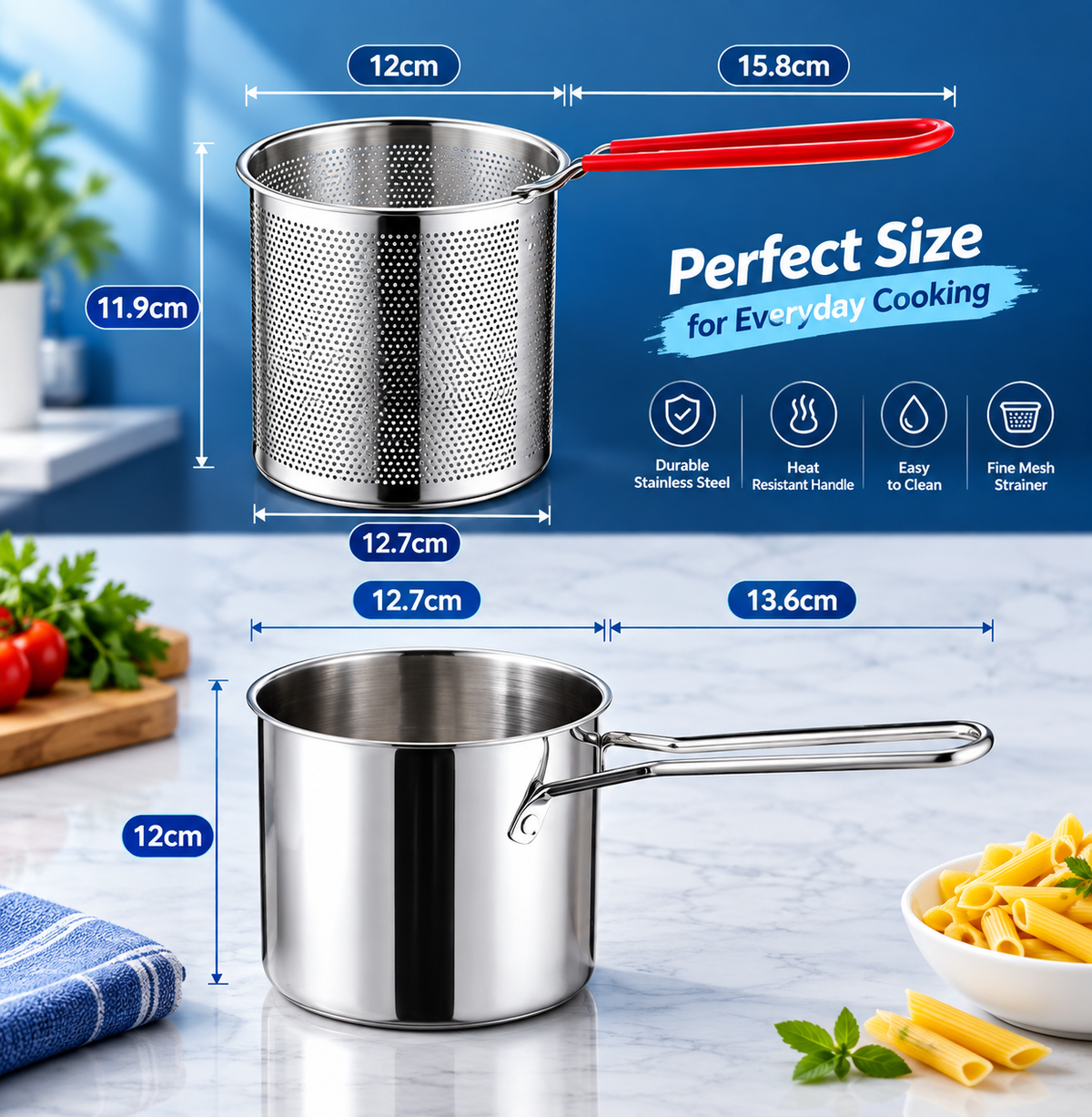 Deep Fry Oil Pot 1.4 L | Stainless Steel - (IMPORTED)