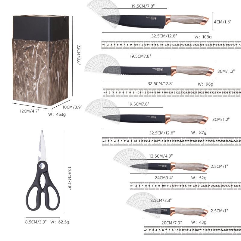 Marble Pattern 7 Pcs Knife & Sharpener Set
