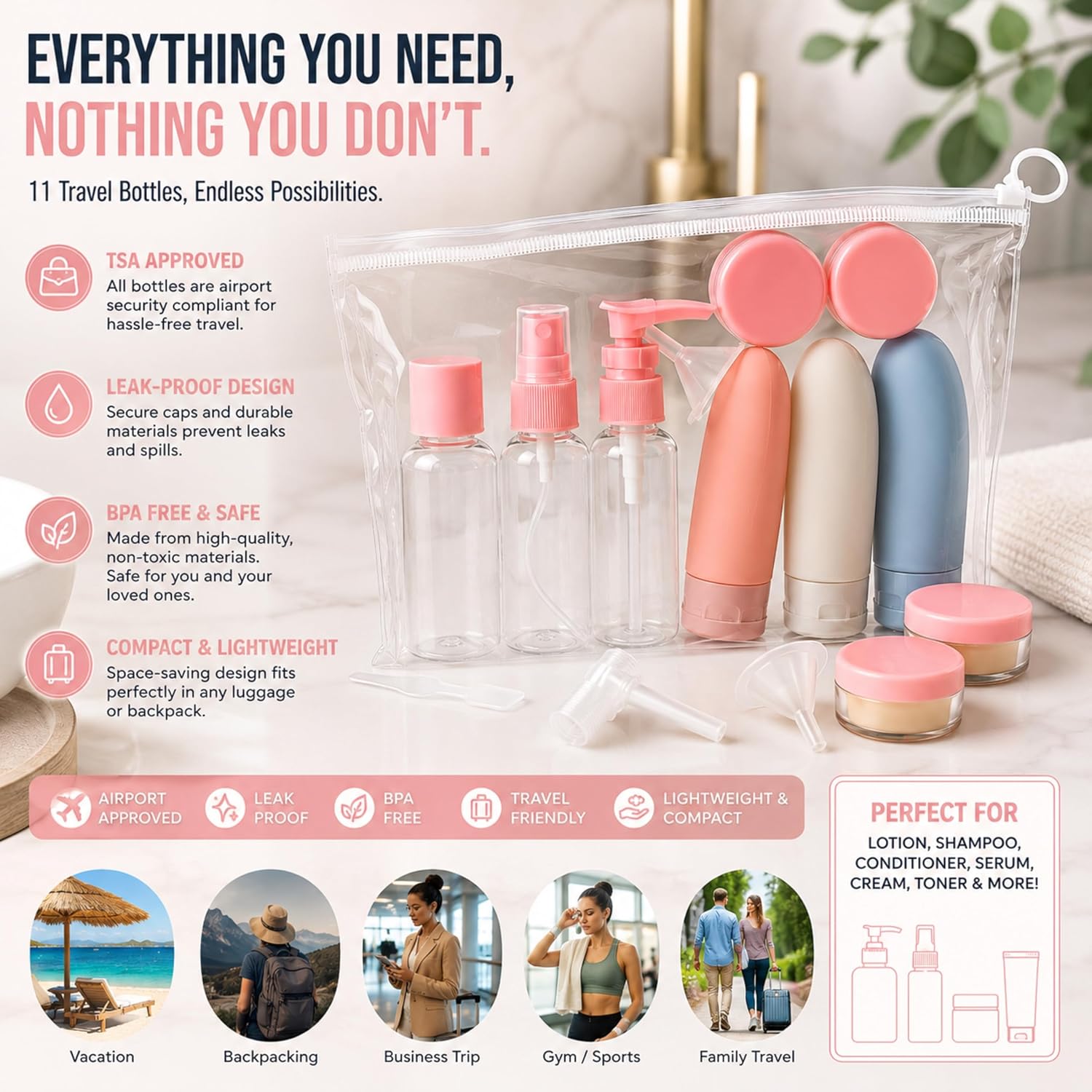 11pcs set of travel cosmetics bottles