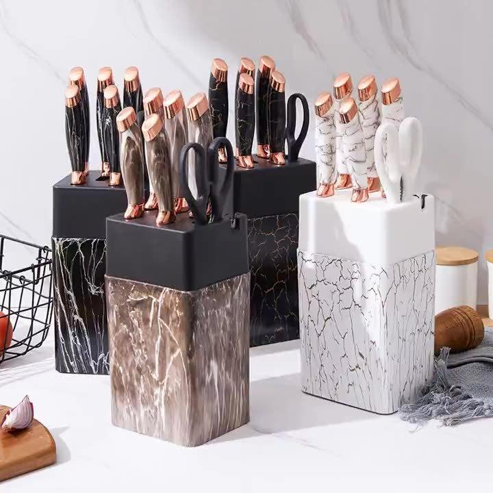 Marble Pattern 7 Pcs Knife & Sharpener Set