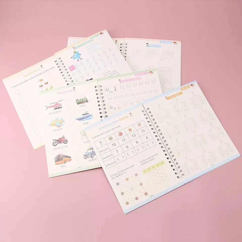 Kids Magic Practice Book (4 Books + 1 Pen + 1 Grip + 8 Refill)
