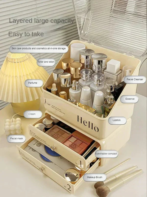 Stylish Cosmetic Organizer with Dual Shelves and Brush Holder