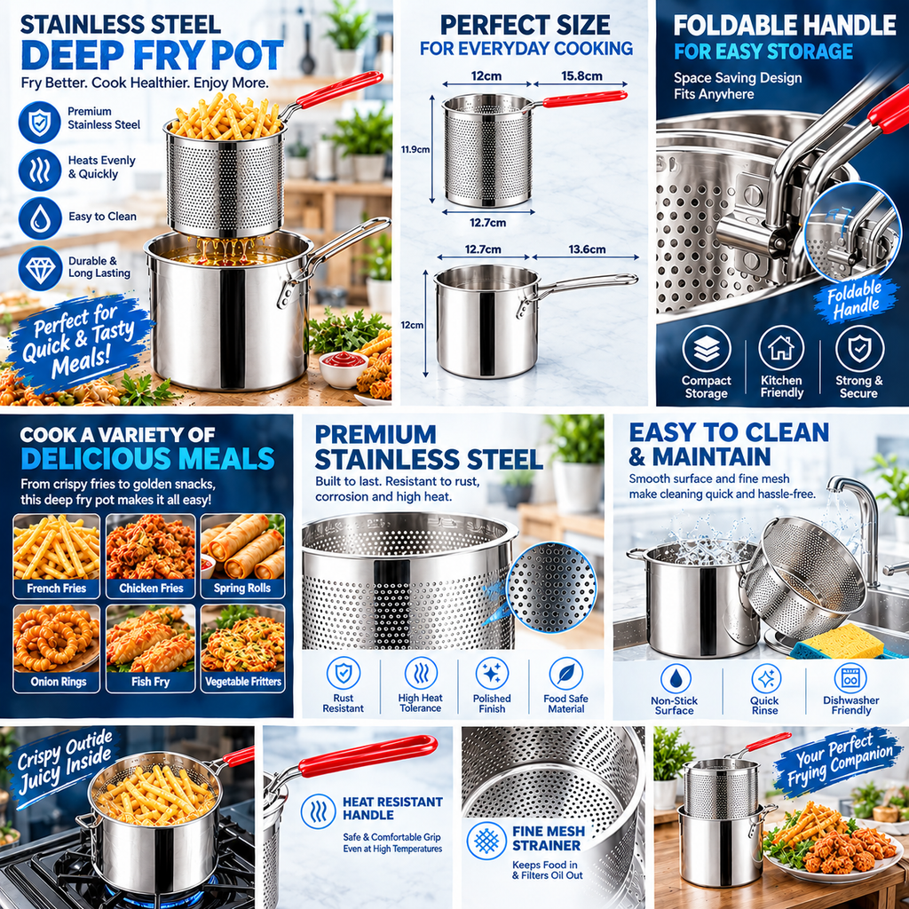 Deep Fry Oil Pot 1.4 L | Stainless Steel - (IMPORTED)
